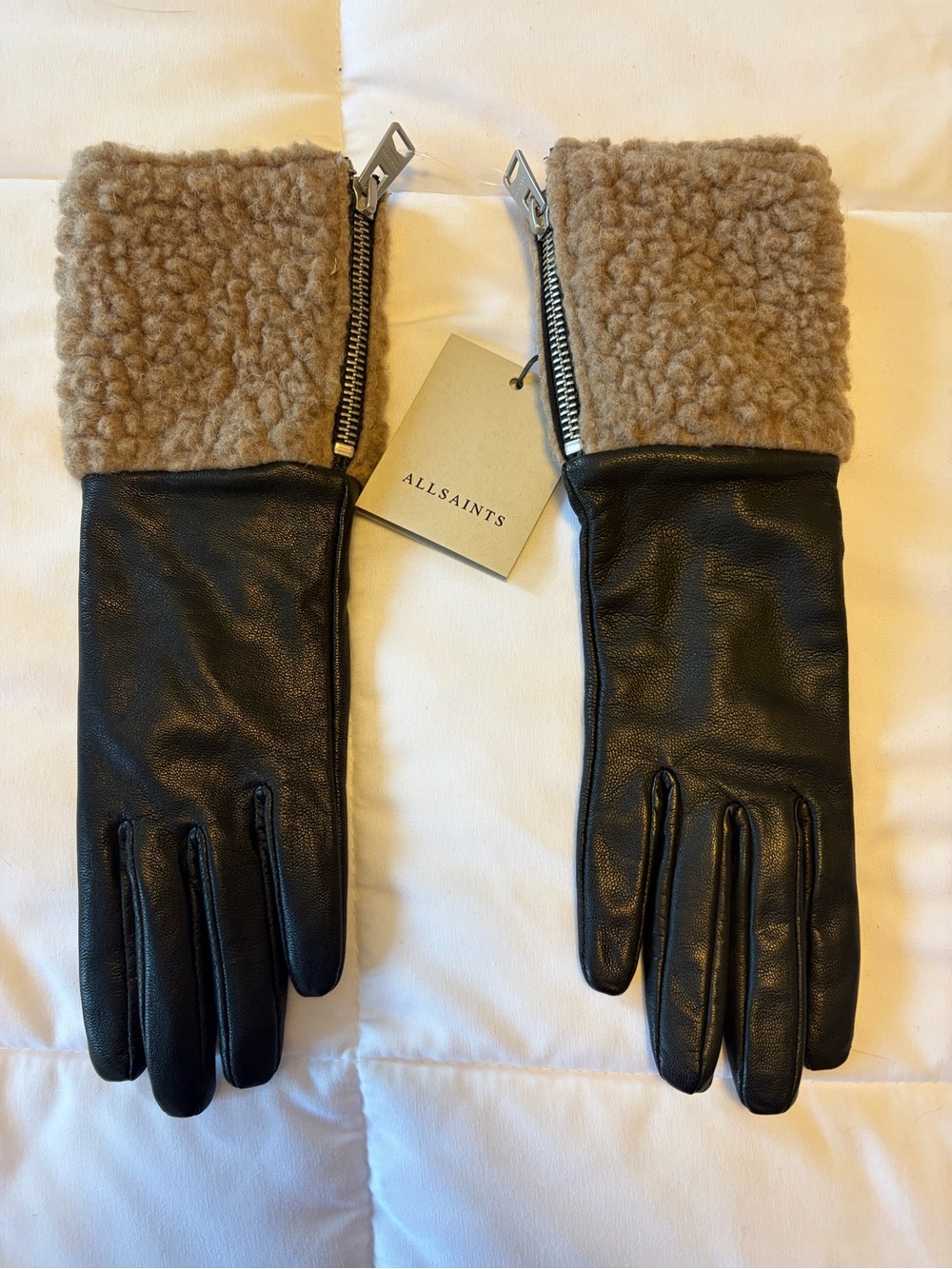 ALL SAINTS FAUX SHEARLING LEATHER GLOVES SIZE SMALL BNWT